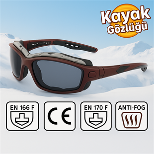 Kayak Gözlüğü Antifog Ventilli Uv Korumalı Güneş Kar Gözlük Siyah-Füme Snowboard Sporu