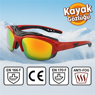 Kayak Gözlüğü Antifog Ventilli Uv Korumalı Güneş Kar Gözlük Kırmızı Turuncu Aynalı Snowboard Sporu