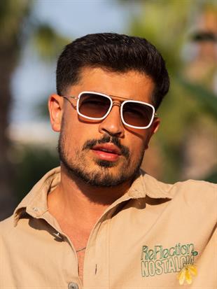 Krem Dikdörtgen Unisex Model Güneş Gözlüğü AE2032C13