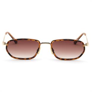 Minimal Geometrik Tasarım Gold Leopar Çerçeve Kahverengi Cam Güneş Gözlüğü Kadın&Erkek CE BELGELİ