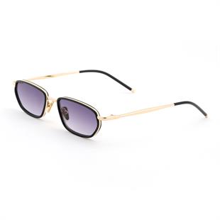 Minimal Geometrik Tasarım Gold Siyah Çerçeve Siyah Cam Güneş Gözlüğü Kadın&Erkek CE BELGELİ