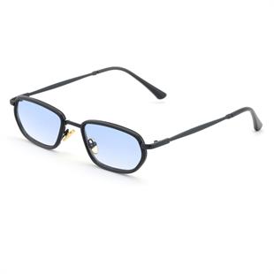 Minimal Geometrik Tasarım Siyah Çerçeve Mavi Cam Güneş Gözlüğü Kadın&Erkek CE BELGELİ