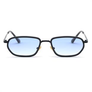 Minimal Geometrik Tasarım Siyah Çerçeve Mavi Cam Güneş Gözlüğü Kadın&Erkek CE BELGELİ