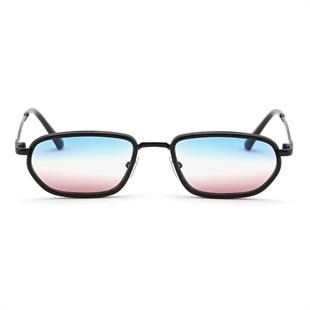 Minimal Geometrik Tasarım Siyah Çerçeve Mavi Çiftrenk Cam Güneş Gözlüğü Kadın&Erkek CE BELGELİ