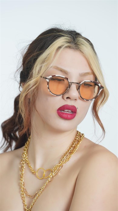 Oval Leopar Kemik Çerçeve Unisex Güneş Gözlüğü AE20495120143C46