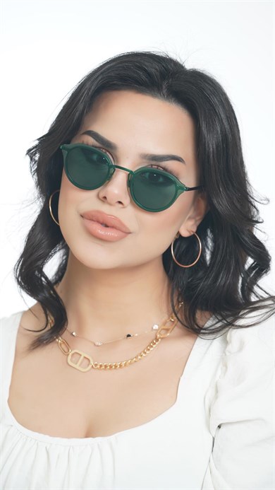 Oval Yeşil Kemik Çerçeve Unisex Güneş Gözlüğü AE20495120143C52