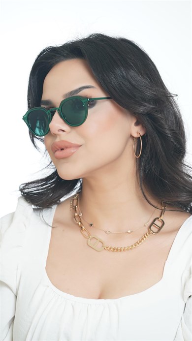 Oval Yeşil Kemik Çerçeve Unisex Güneş Gözlüğü AE20495120143C52