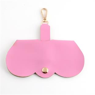 Pembe Kadife Gözlük Kabı - Metal Düğmeli, Kancalı Şık ve Fonksiyonel Organizer Çanta