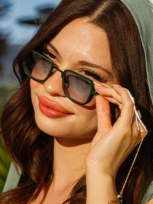 Small Kare Yeşil Çerçeve Yeşil Cam Minimal Güneş Gözlüğü Yüksek Kalite CE Belgesi