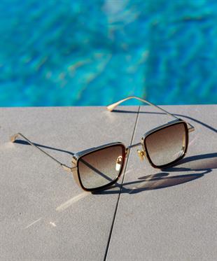 Small Kare Gold-Altın Çerçeve Kahverengi Cam Minimal Güneş Gözlüğü