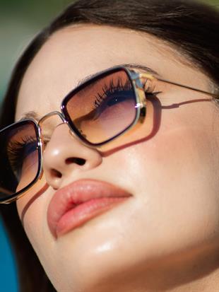 Small Kare Gold-Altın Çerçeve Kahverengi Cam Minimal Güneş Gözlüğü