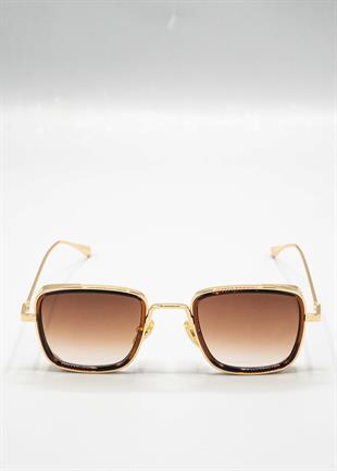 Small Kare Gold-Altın Çerçeve Kahverengi Cam Minimal Güneş Gözlüğü