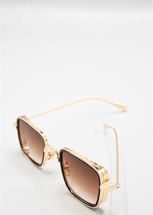 Small Kare Gold-Altın Çerçeve Kahverengi Cam Minimal Güneş Gözlüğü