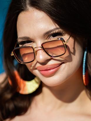 Small Kare Gold-Altın Çerçeve Kahverengi Cam Minimal Güneş Gözlüğü