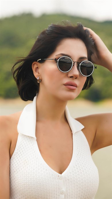 Yuvarlak Beyaz Çerçeceli Unisex Güneş Gözlüğü AE2109C5
