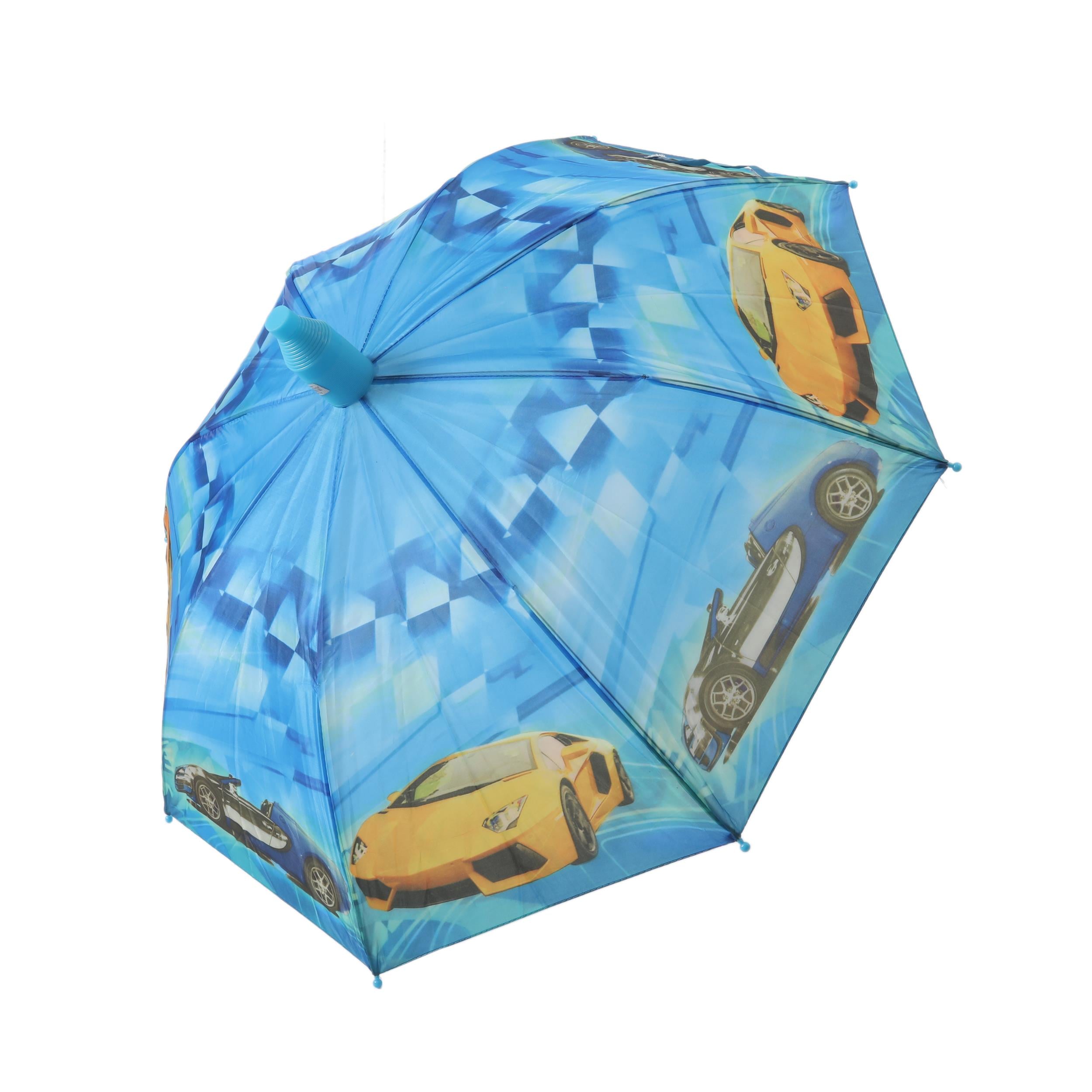 Bardaklı Korumalı Düdüklü Erkek Çocuk Şemsiye Mavi Araba Desenli 8 Telli