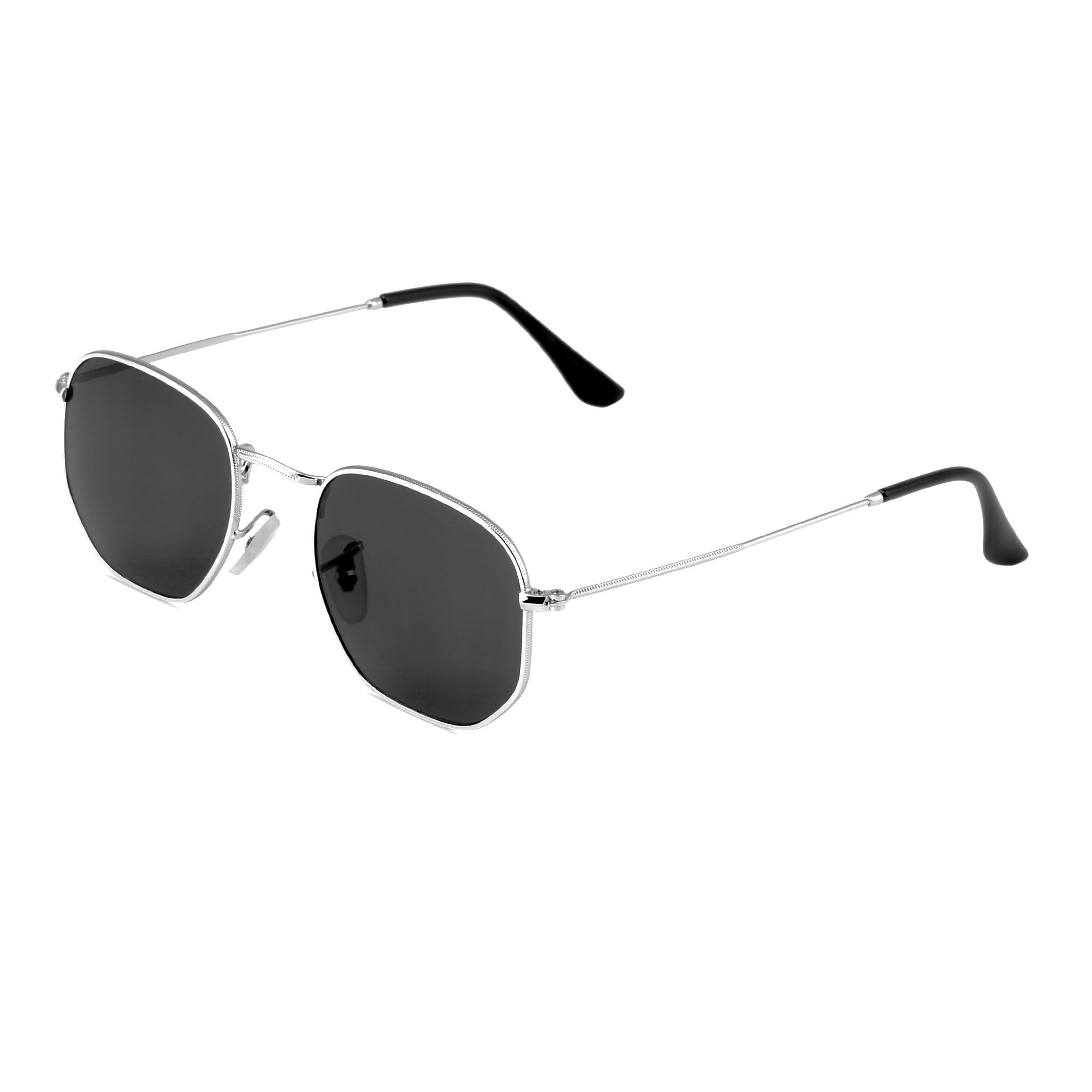 Beşgen Gümüş Çerçeve Siyah Polarize Cam Unisex Güneş Gözlüğü