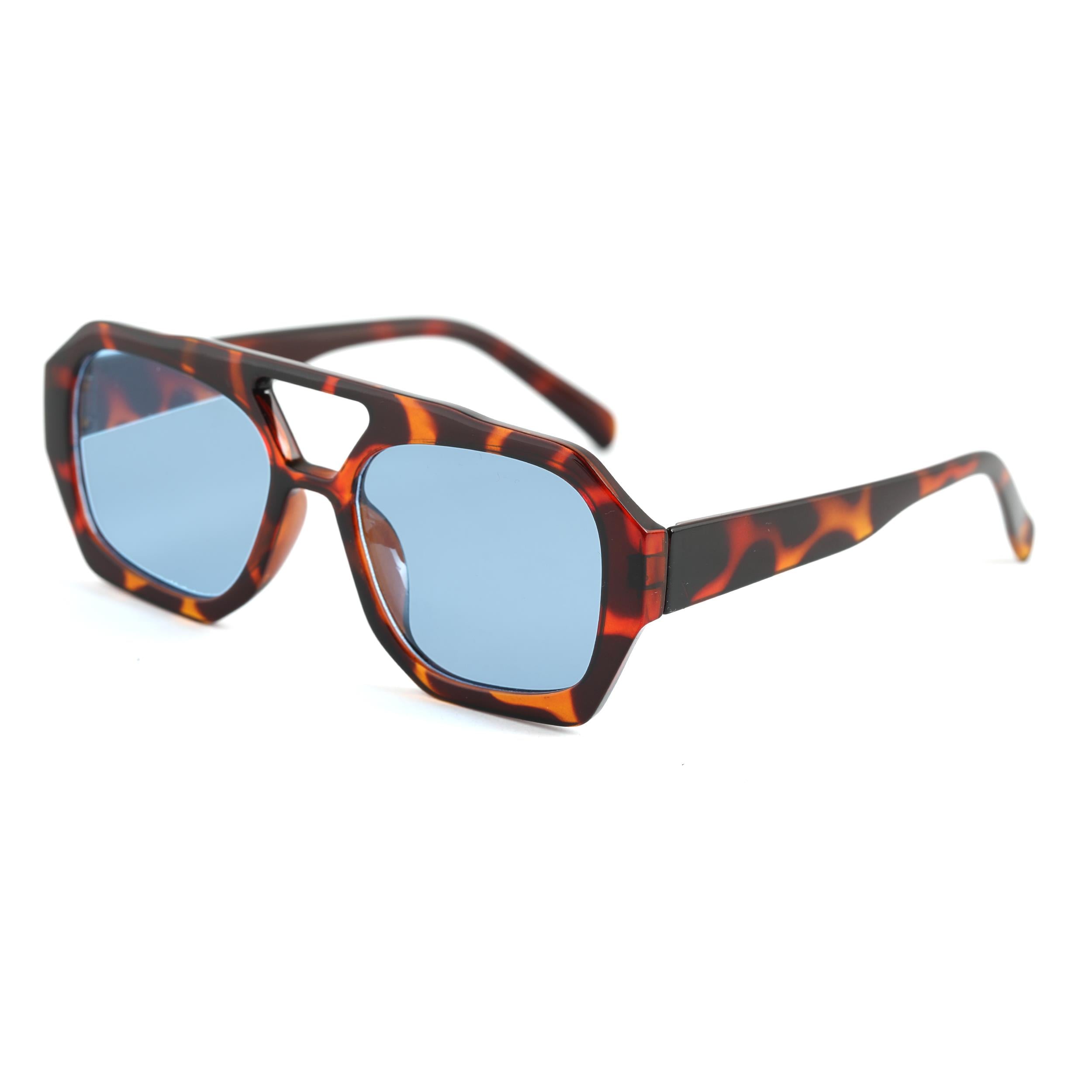 Dikdörtgen Tasarım Leopar Çerçeve Mavi Cam Kadın Güneş Gözlüğü Vehla