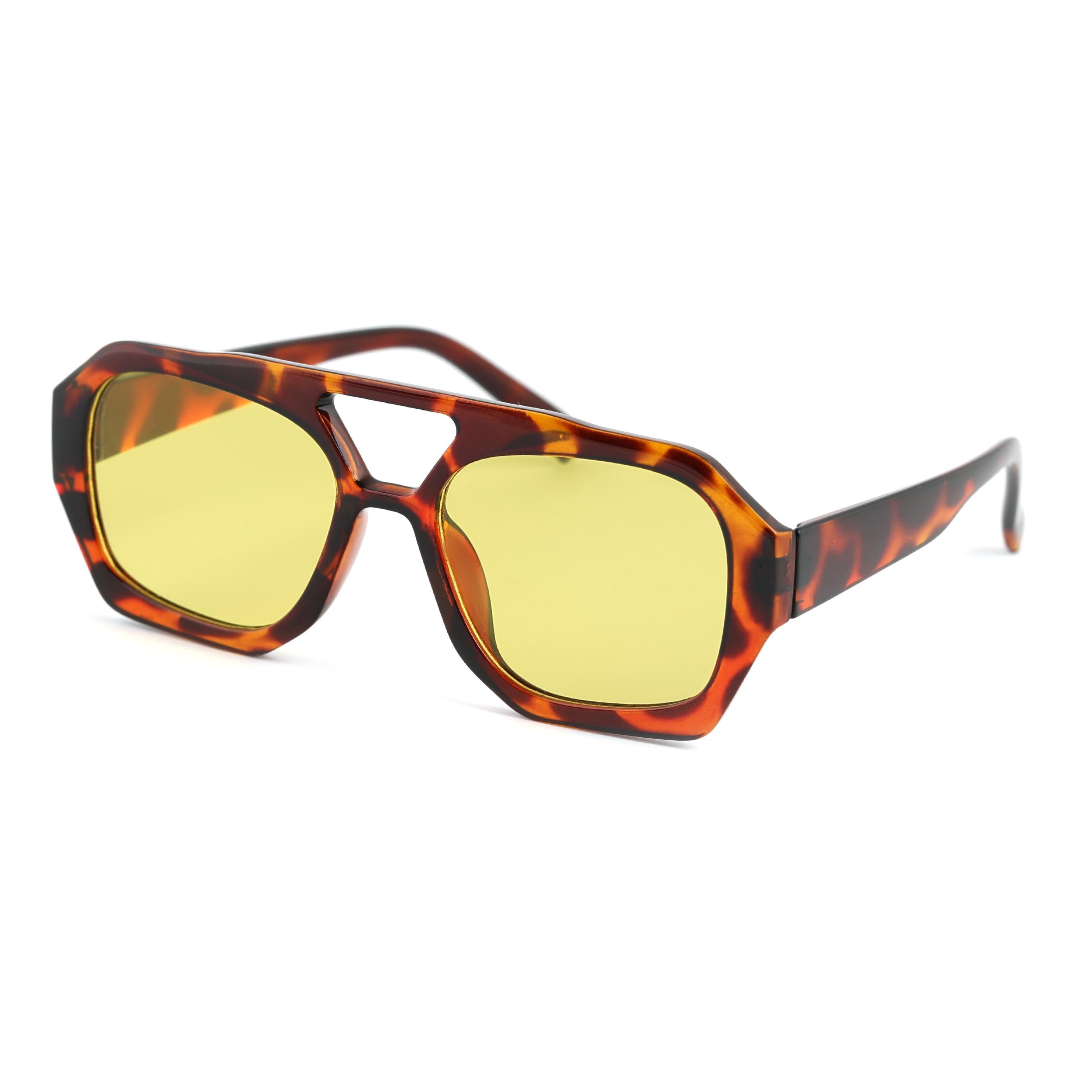 Dikdörtgen Tasarım Leopar Çerçeve Sarı Cam Kadın Güneş Gözlüğü Vehla