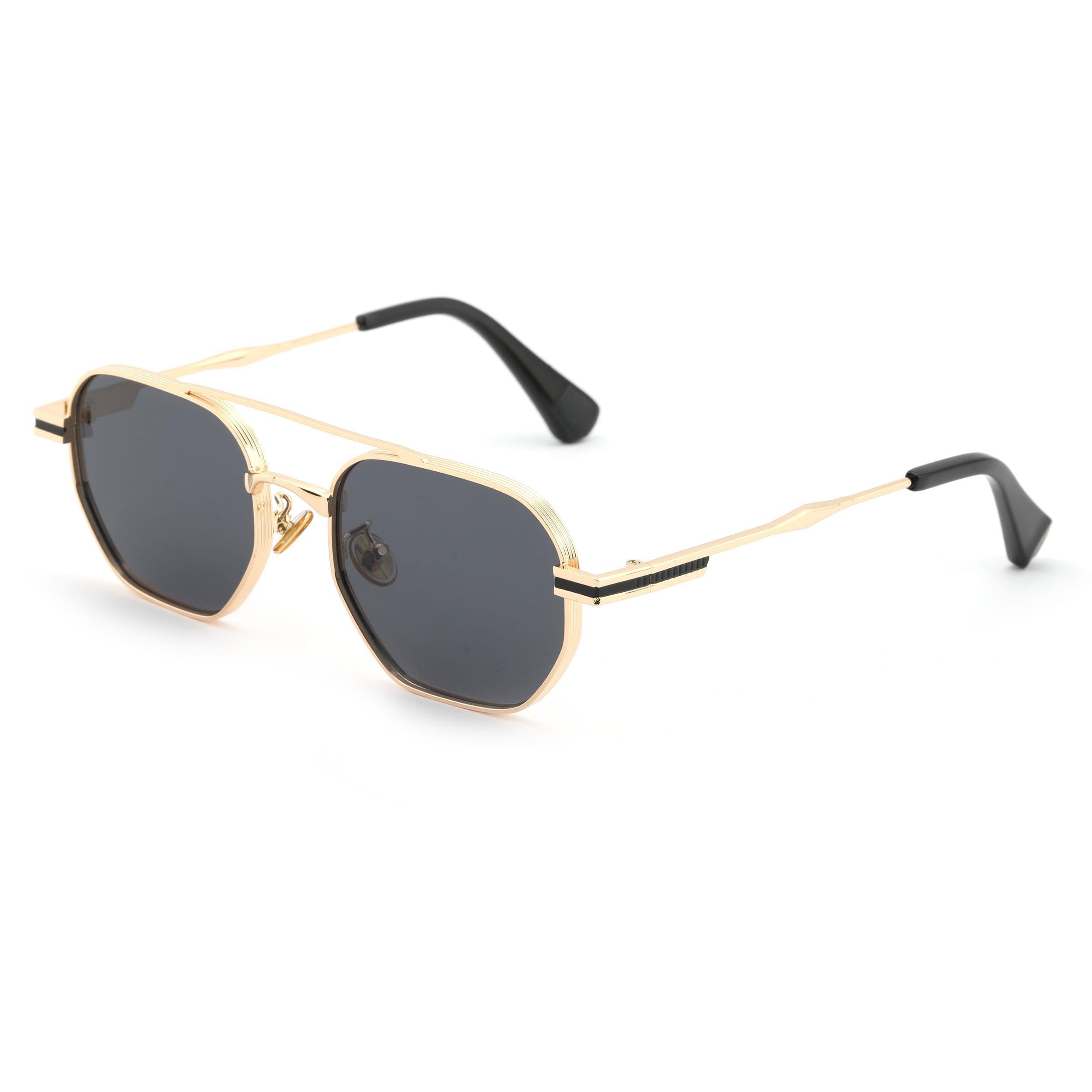 Geometrik Tasarım Metal Gold Çerçeve Siyah Cam Unisex Gunes Gozlugu