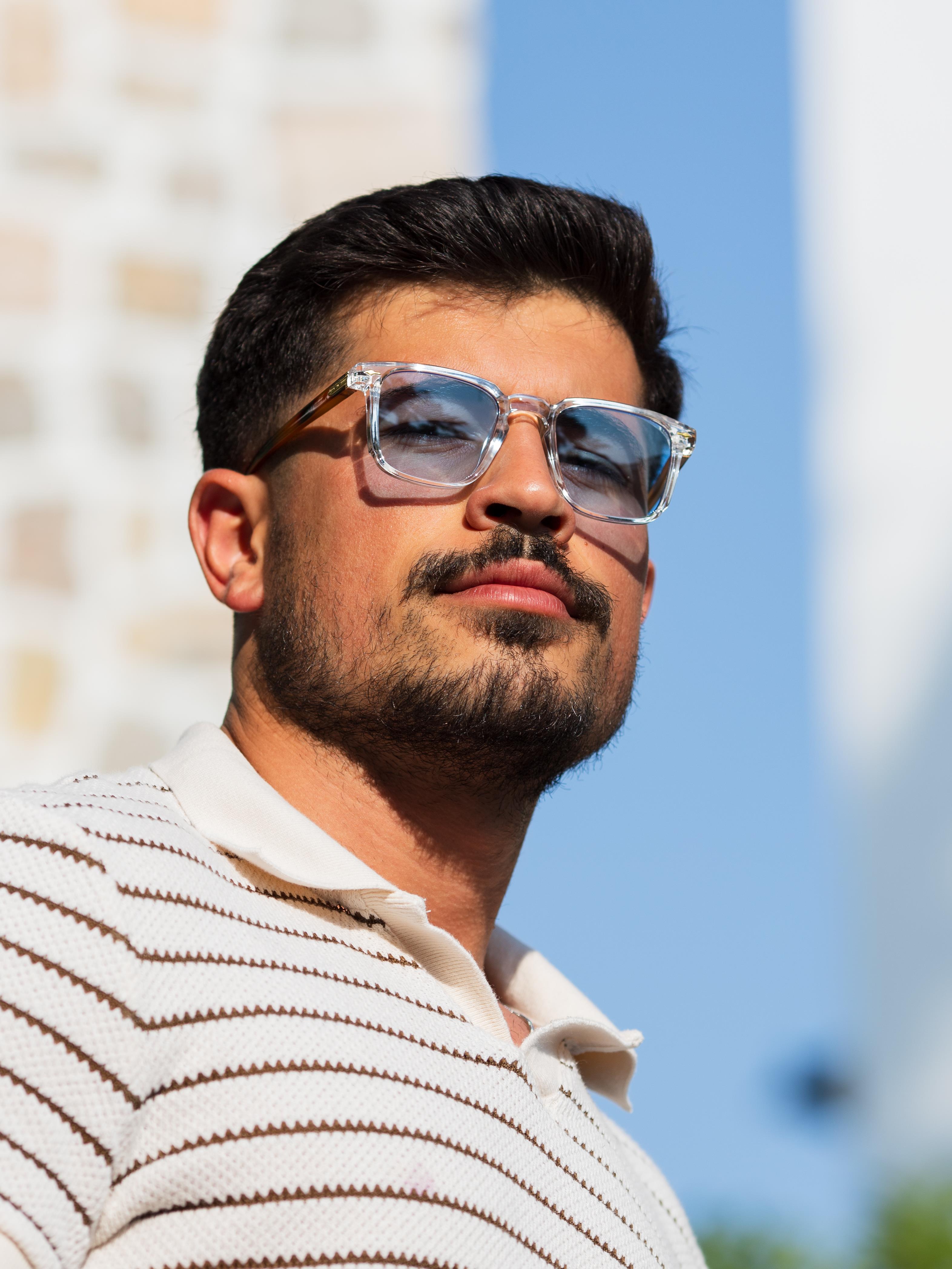 Kare Tasarım Leopar Şeffaf Çerçeve Mavi Cam Güneş Gözlüğü UV400 Koruma Kadın&Erkek