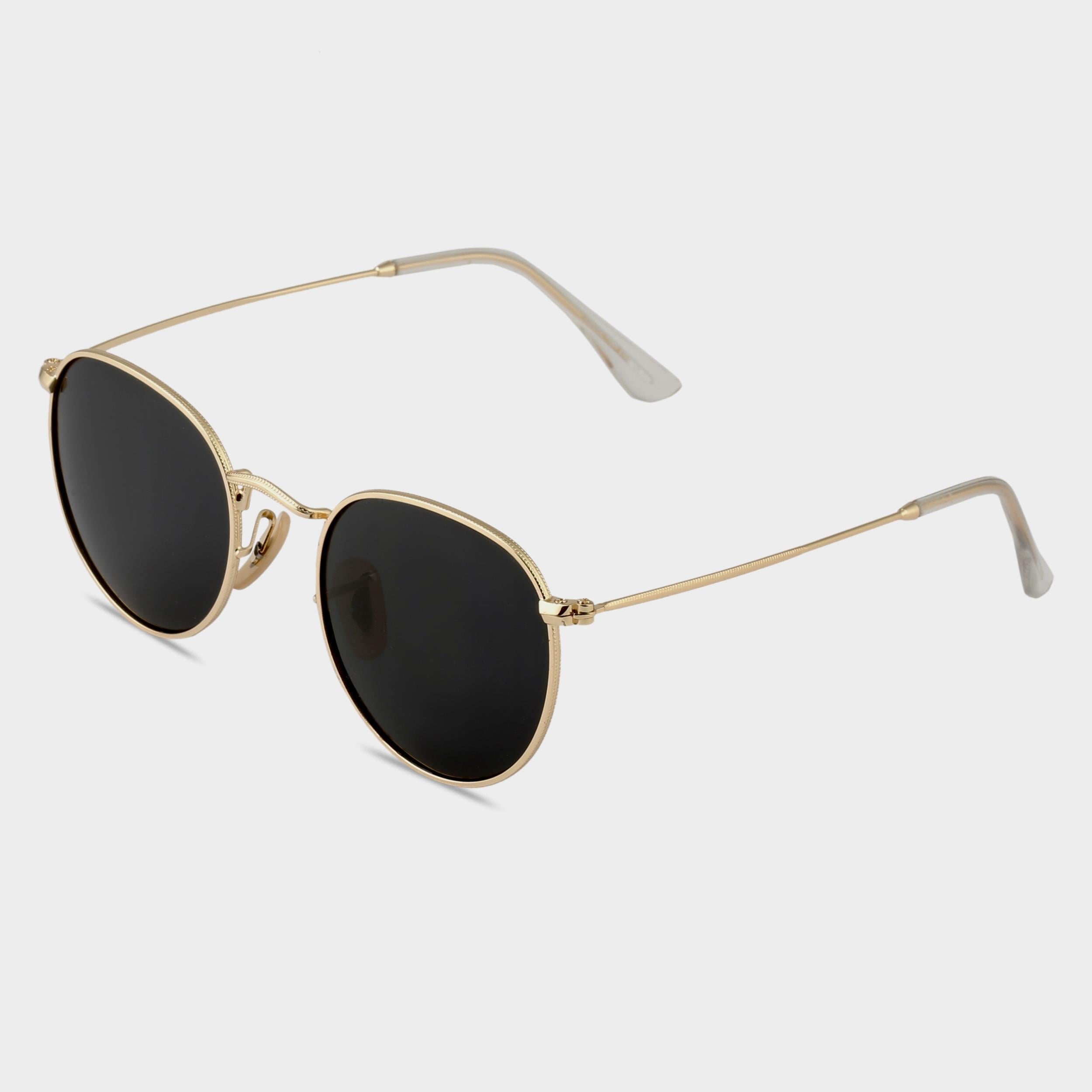 Round Oval Gold Sap Polarize Siyah Cam Unisex Güneş Gözlüğü