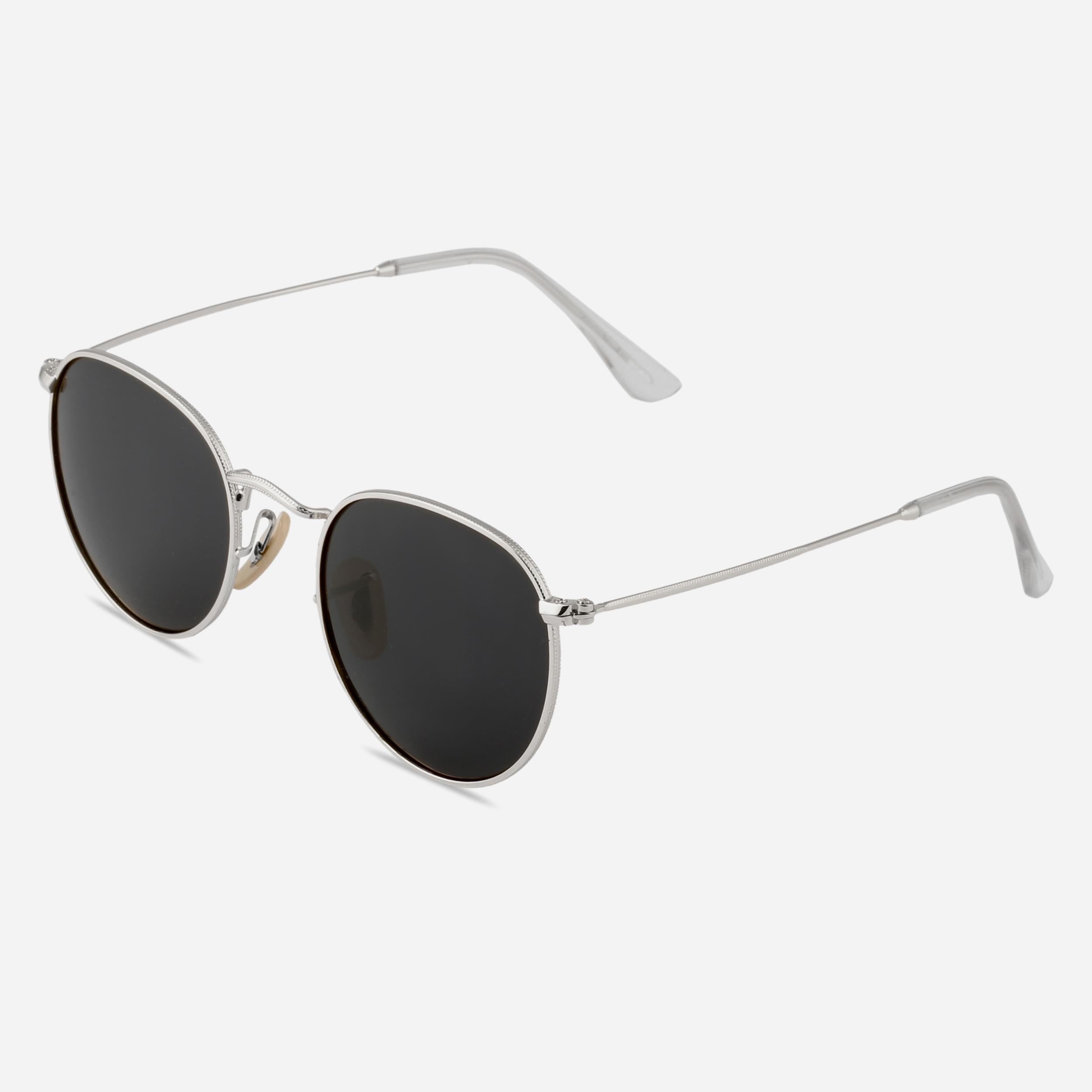 Round Oval Gümüş Çerçeve Siyah Polarize Cam Unisex Güneş Gözlüğü