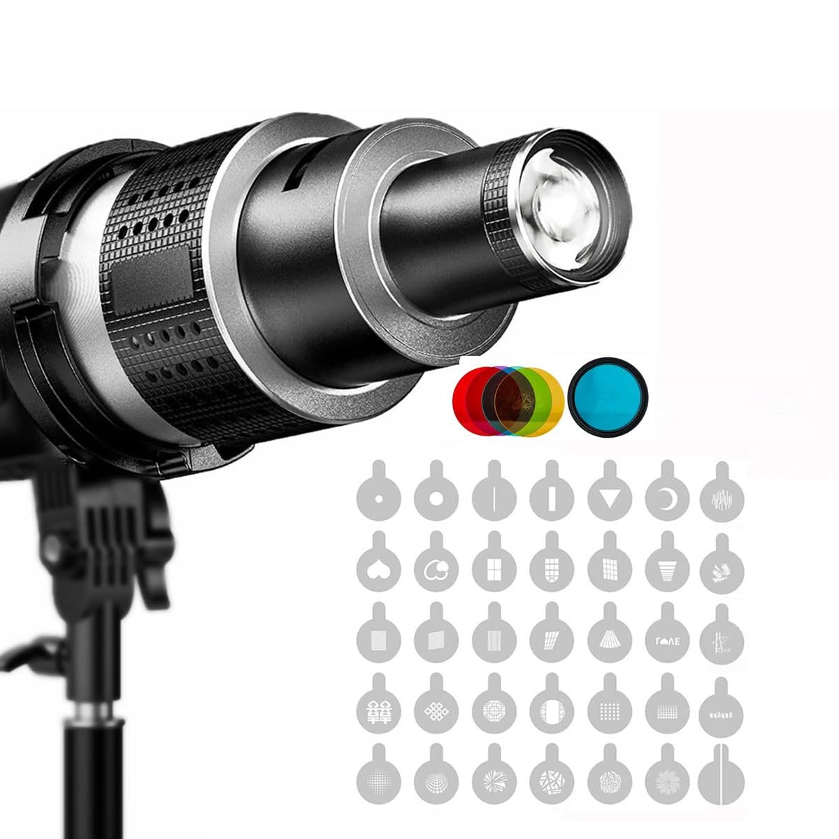 Gdx SN-02 120mm Çaplı Optik Snoot Bowens Bağlantılı 35 Desen Kartlı 5 Renkli Filtreli