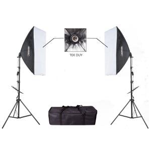 PDX  İkili 50x70cm Softbox, Tek Duylu, Ayaklı Set