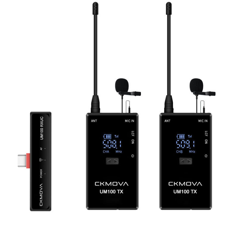Ckmova UM100 Kit-4 Ultra Kompakt Type-C Girişli 1 Alıcı 2 Vericili Uhf Kablosuz Yaka Mikrofon Seti