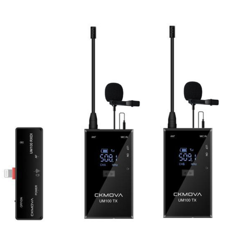 Ckmova UM100 Kit-6 Ultra Kompakt Iphone Ios Için 1 Alıcı 2 Vericili Uhf Kablosuz Yaka Mikrofon Seti
