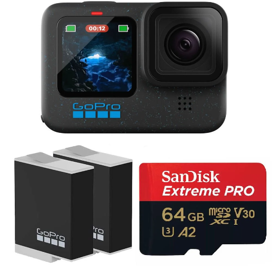 GoPro HERO 12 Black + 2'li Enduro Batarya + Hafıza Kartı