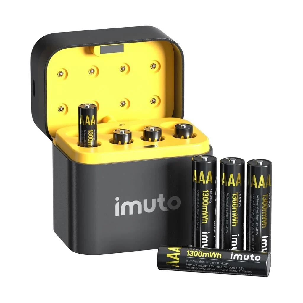 Imuto 1300 mWh AAA Lityum Şarjlı Pil Seti (8'li) + 8 Yuvalı Şarj Ünitesi