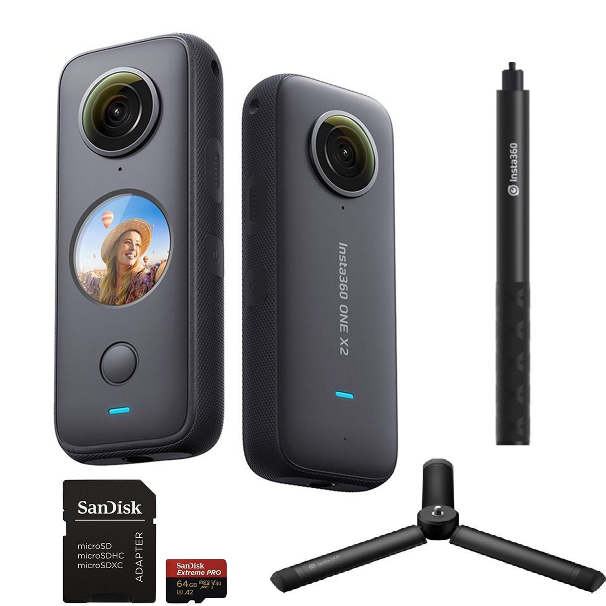 Insta360 One X2 & Insta360 All-Purpose Tripod & Invisible Stick & Hafıza Kartı