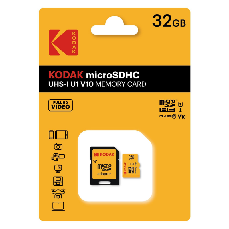 KODAK 32GB UHS-I C10 U1 V10 Micro SD Kart + Adaptör (Sarı)