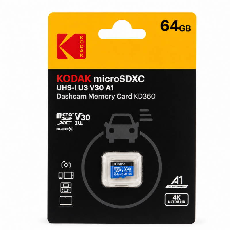 Kodak 64GB UHS-I U3/V30/A1 Araç Kamerası İçin Micro SD Kart KD360 