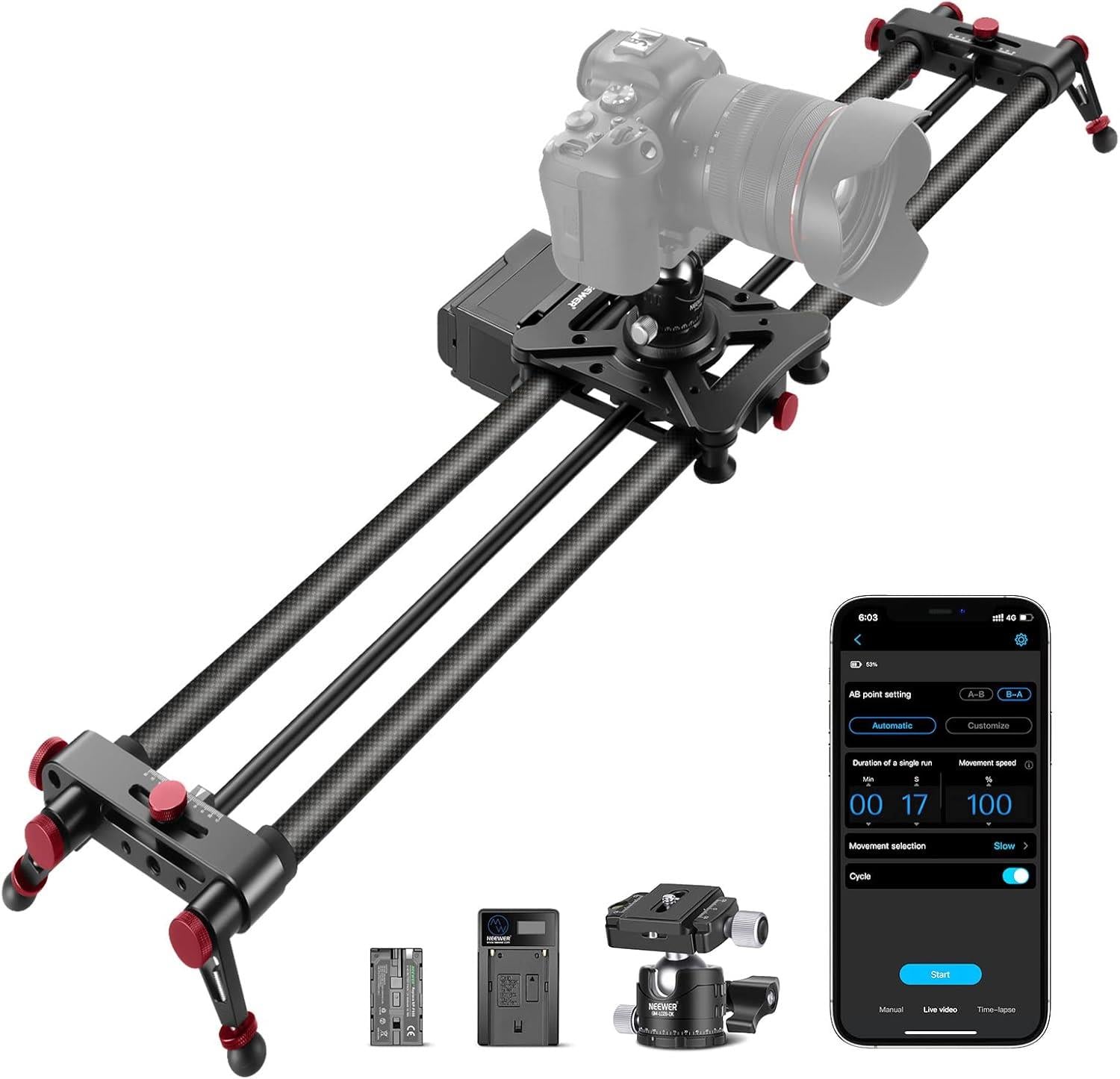 Neewer ER1 Motorlu Karbon Fiber Kamera Kaydırıcısı