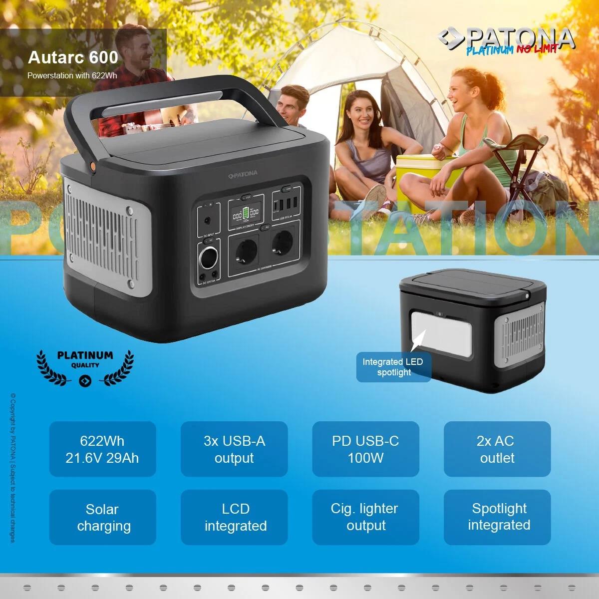 Patona 9982 Platinum Portable Powerstation 600Wh 600W/230V USB5V/2.4A DC12V/10A