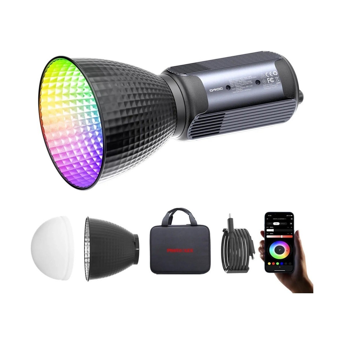 PHOTOOLEX Q40C 40W App Kontrollü Rgb Taşınabilir Cob Video Işığı - LS-199PL