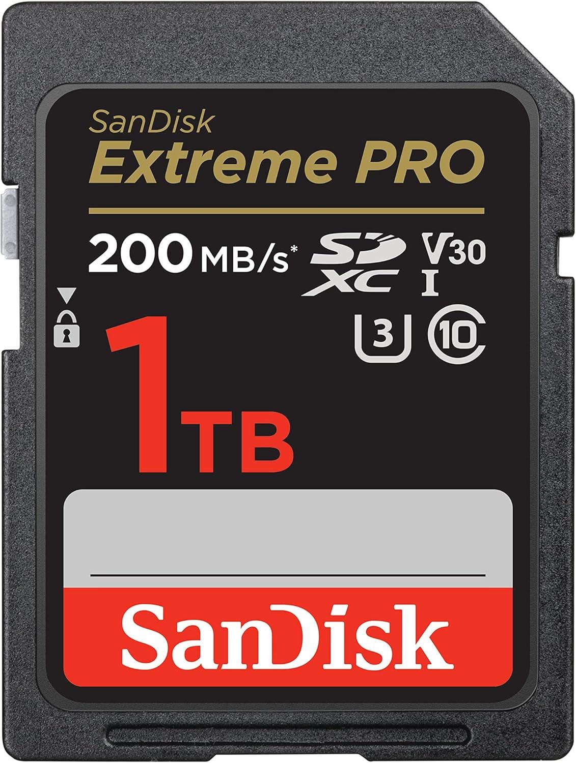SanDisk Extreme Pro SD UHS I 1TB Card for 4K Video for DSLR and Mirrorless Cameras 200MB/s Read & 140MB/s Write, 
