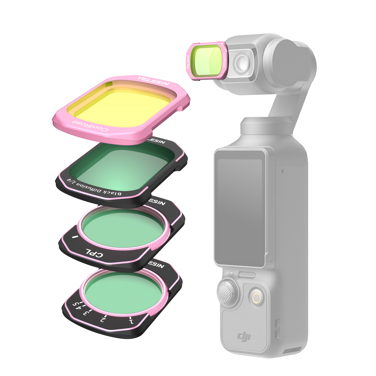 Telesin Osmo Pocket 4 Filtre Seti (VND + 1/4 Black Mist + Cool Rose + CPL)