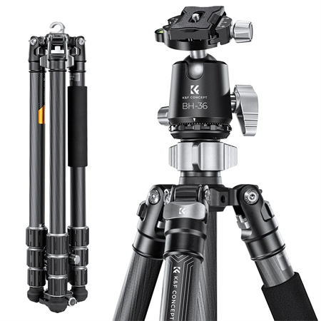 K&F Concept 172cm X Serisi Karbon Fiber Kamera Tripodu (36mm Metal Ball Head, Arca-Swiss, 16kg Taşıma) (X284C4+BH-36)