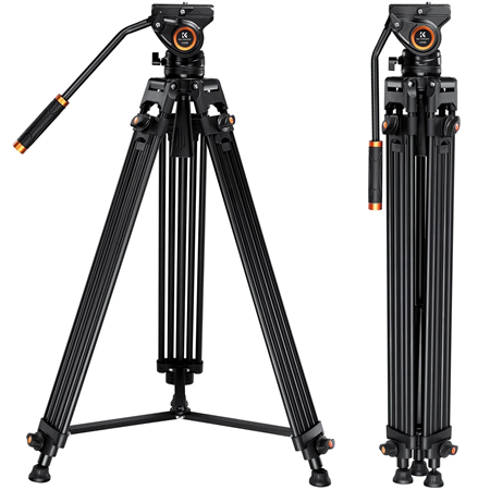 K&F Concept 183cm Profesyonel Ağır Hizmet Video Tripodu, Hidrolik Fluid Kafa (8kg Taşıma) (VA18+VH081)