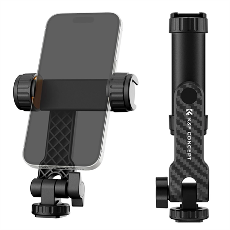 K&F Concept Çift Cold Shoe Girişli 360° Dönebilen Telefon Tutucu Stand / Tripod Başlığı