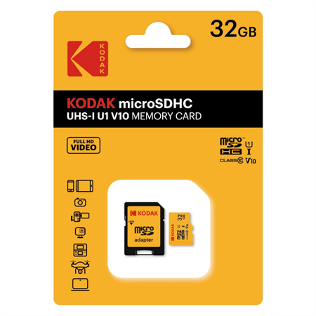 KODAK 32GB UHS-I C10 U1 V10 Micro SD Kart + Adaptör (Sarı)