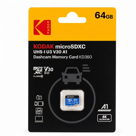 Kodak 64GB UHS-I U3/V30/A1 Araç Kamerası İçin Micro SD Kart KD360 