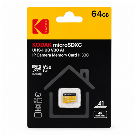 Kodak 64GB UHS-I U3/V30/A1 Güvenlik Kamerası İçin Micro SD Kart KI330