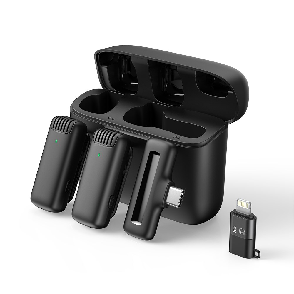 Apexel Kablosuz Yaka Mikrofonu 2 si 1 Arada