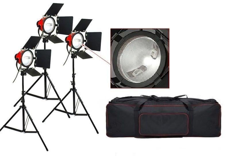 Fancier Kırmızı Kafa Sabit Video Işık 3'lü Set (Dimmerli)