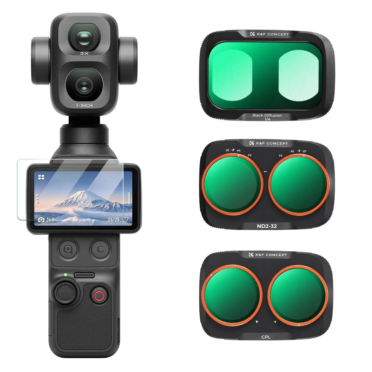 K&F Concept Dji Osmo Pocket 4P İçin 3 Parça Filtre Seti (CPL + Black Mist 1/4 + ND2-32)